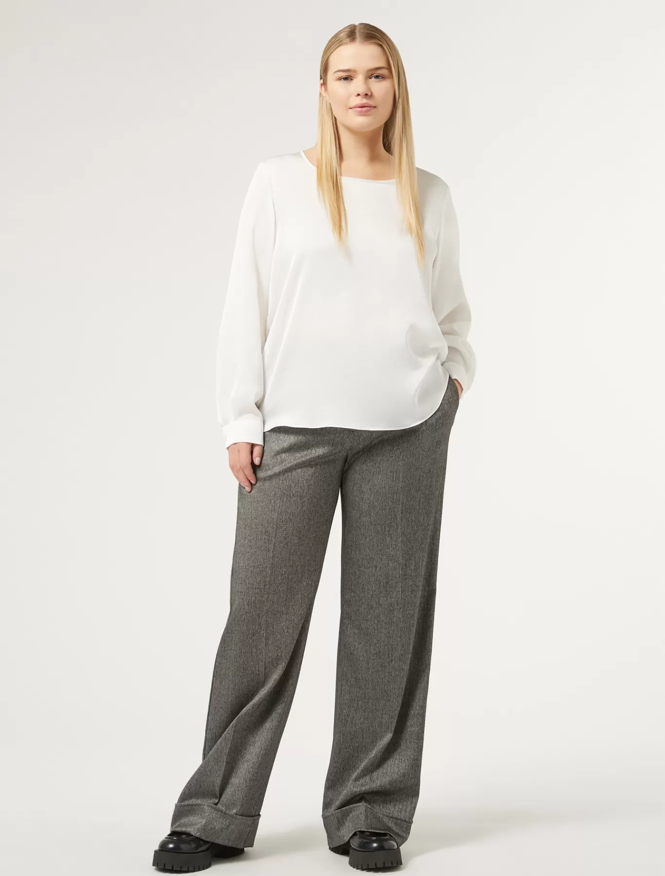 Marina Rinaldi Pantalons & Jeans | Pantalons & Jeans>Pantalon en tissu teint en fil et viscose NOIR