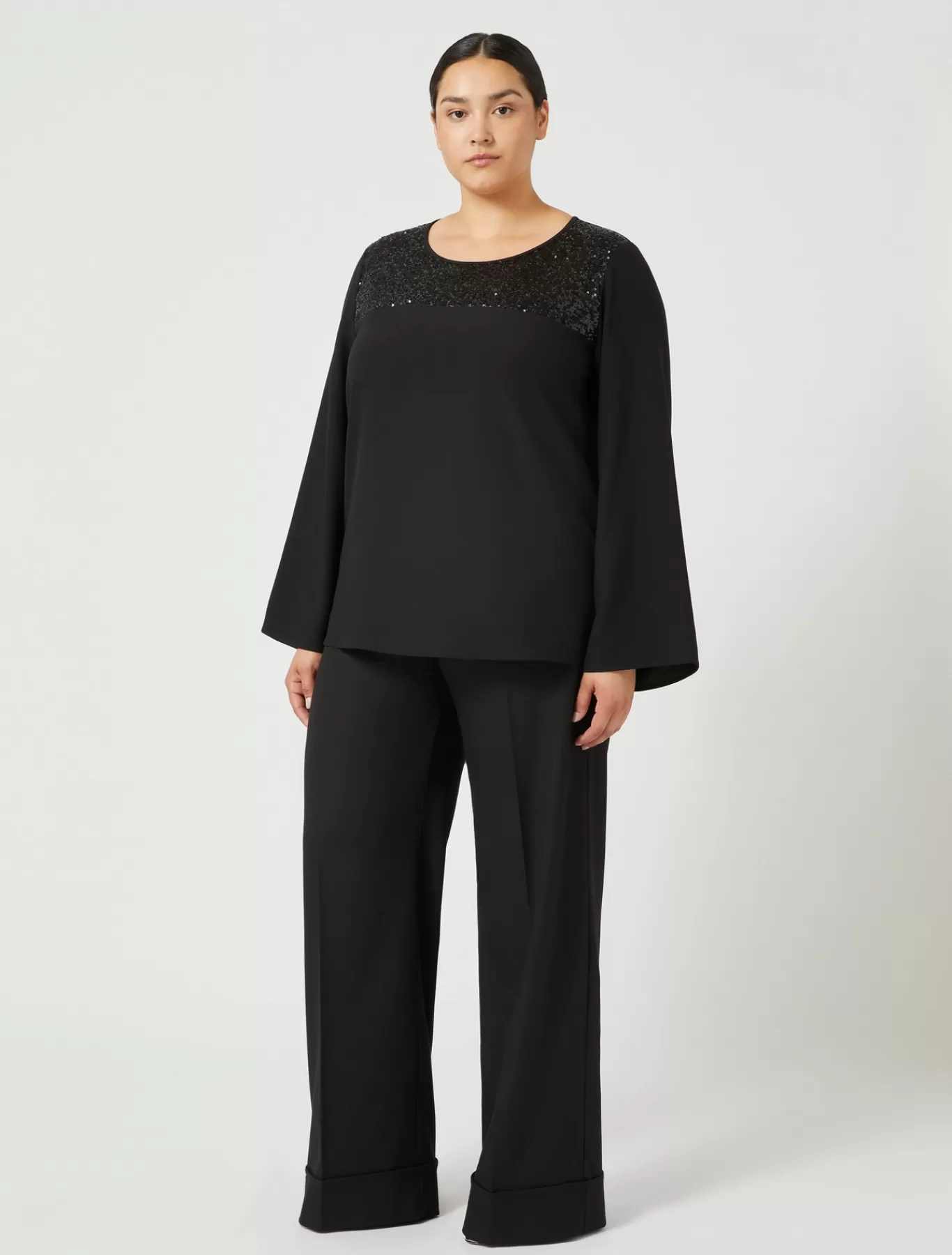 Marina Rinaldi Pantalons & Jeans | Pantalons & Jeans>Pantalon en tissu teint en fil et viscose NOIR