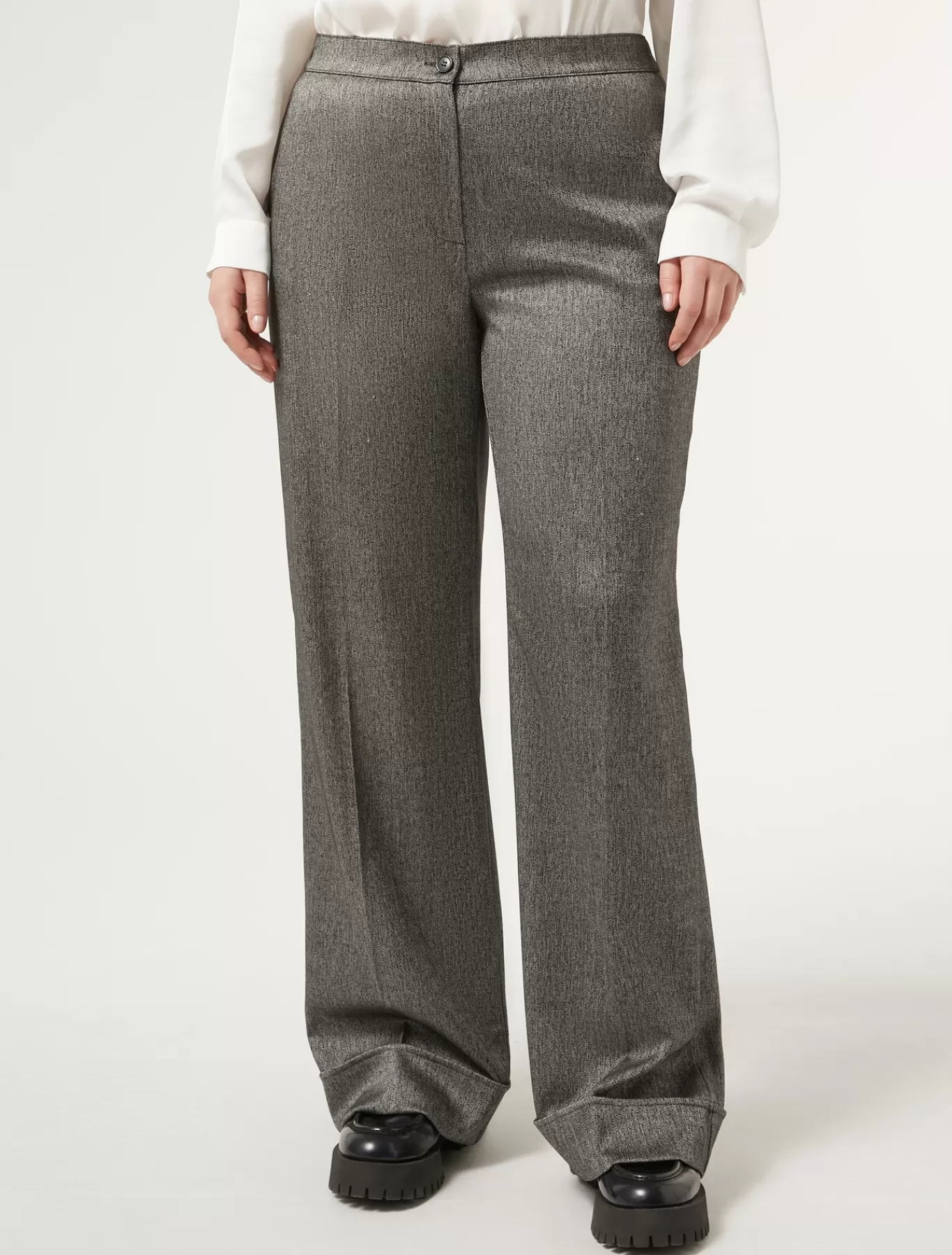 Marina Rinaldi Pantalons & Jeans | Pantalons & Jeans>Pantalon en tissu teint en fil et viscose NOIR