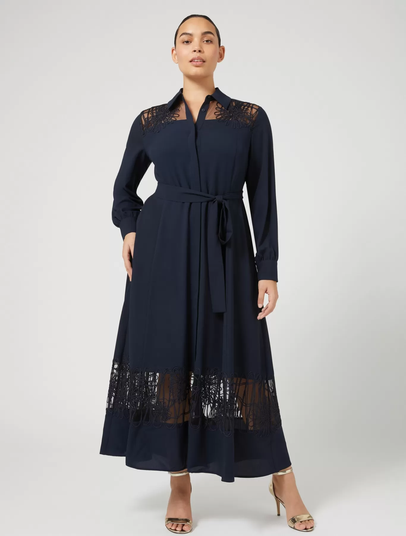 Marina Rinaldi Robes | Robes>Robe-chemise en crêpe avec broderie BLEUNUIT